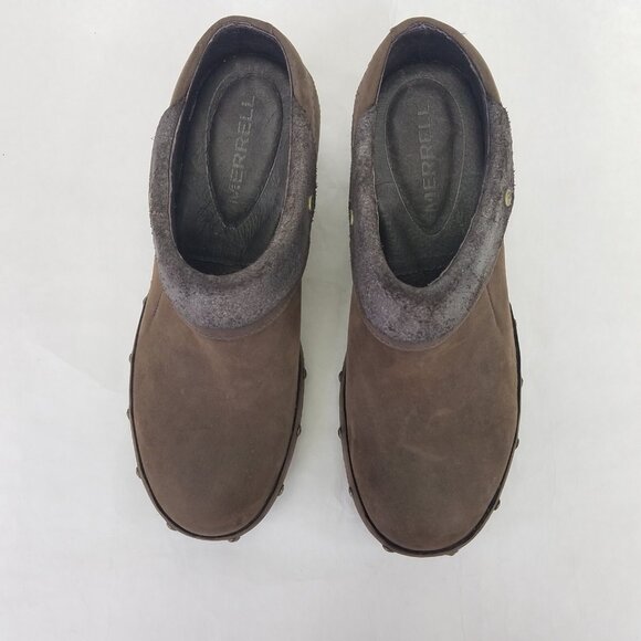 Merrell Luxe Wrap Mule Women's 6 Brown Suede Leather Clog Metal Rivets Cone Heel - Picture 5 of 16